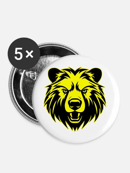 Bär Kopf - Buttons groß 56 mm (5er Pack) - Weiß
