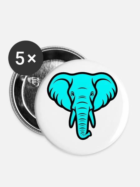 Elefant Kopf - Buttons groß 56 mm (5er Pack) - Weiß