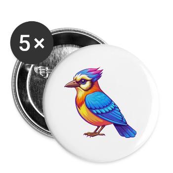 Geai bleu coloré Kawaii dessin animé Personnage Clipart - Lot de 5 grands badges (56 mm) - blanc - Devant