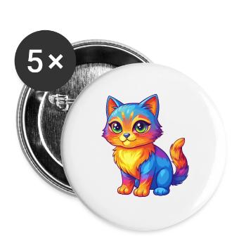 Cat Colorful Kawaii Cartoon Character Clipart - Buttons large 2.2''/56 mm (5-pack) - white - Front