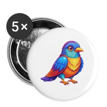 Kuckuck Bunte Kawaii Cartoon Figur Clipart - Buttons groß 56 mm (5er Pack) - Weiß - Vorne