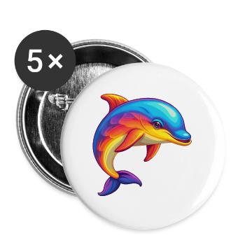 Delfin Bunte Kawaii Cartoon Figur Clipart - Buttons groß 56 mm (5er Pack) - Weiß - Vorne