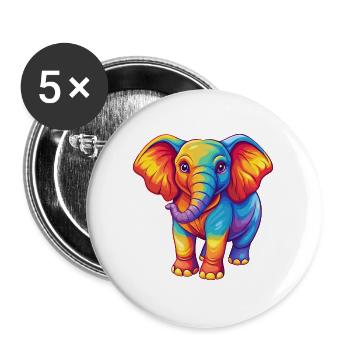 Elefant Bunte Kawaii Cartoon Figur Clipart - Buttons groß 56 mm (5er Pack) - Weiß - Vorne