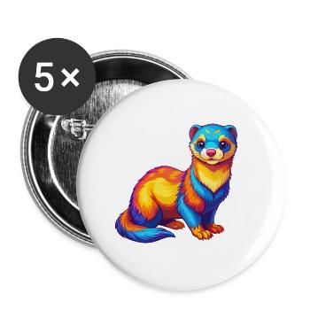 Ferret Colorful Kawaii Cartoon Character Clipart - Buttons large 2.2''/56 mm (5-pack) - white - Front