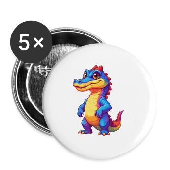 Krokodil Bunt Kawaii Cartoon Figur Tier - Buttons groß 56 mm (5er Pack) - Weiß - Vorne