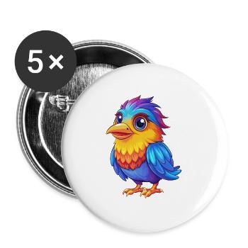 Vogel Bunte Kawaii Cartoon Figur Clipart - Buttons groß 56 mm (5er Pack) - Weiß - Vorne