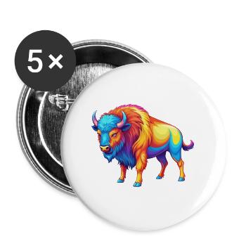 Bison coloré Kawaii Dessin animé Personnage Clipart - Lot de 5 grands badges (56 mm) - blanc - Devant