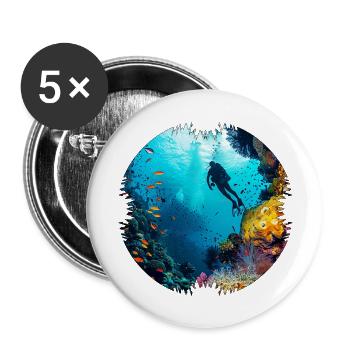 Diving in colorful coral reefs - Buttons large 2.2''/56 mm (5-pack) - white - Front