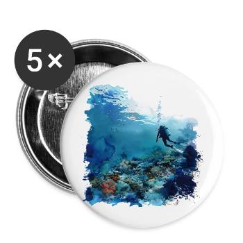 Faszination Tauchen mit Flasche - Buttons groß 56 mm (5er Pack) - Weiß - Vorne