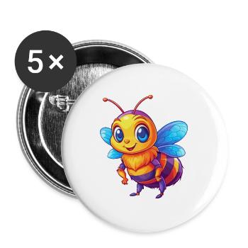 Bee Colorful Kawaii Cartoon Character Clipart - Buttons large 2.2''/56 mm (5-pack) - white - Front