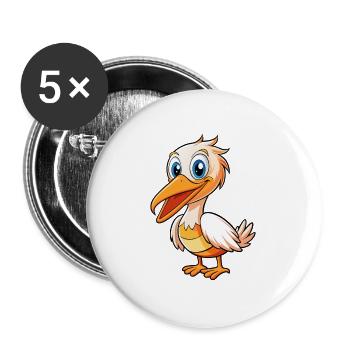 Pelican Cute Cartoon Character Kawaii Clipart - Buttons large 2.2''/56 mm (5-pack) - white - Front