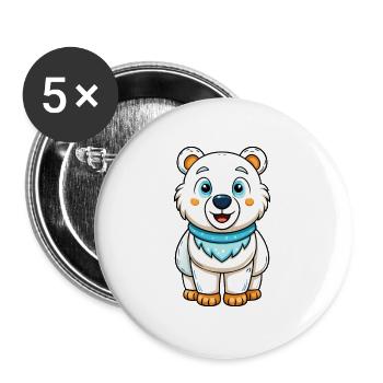 ours polaire mignon personnage de dessin animé Kawaii Clipart - Lot de 5 grands badges (56 mm) - blanc - Devant