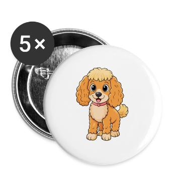 Caniche chien mignon personnage de dessin animé Kawaii Clipart - Lot de 5 grands badges (56 mm) - blanc - Devant