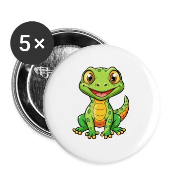 Eidechse Niedliche Zeichentrickfigur Kawaii Clipart - Buttons groß 56 mm (5er Pack) - Weiß - Vorne
