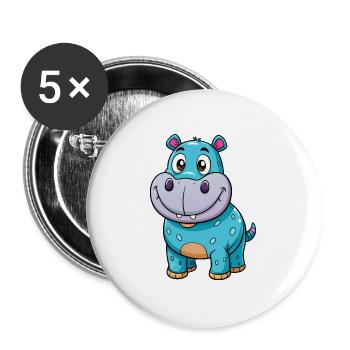Nilpferd Niedliche Zeichentrickfigur Kawaii Clipart - Buttons groß 56 mm (5er Pack) - Weiß - Vorne