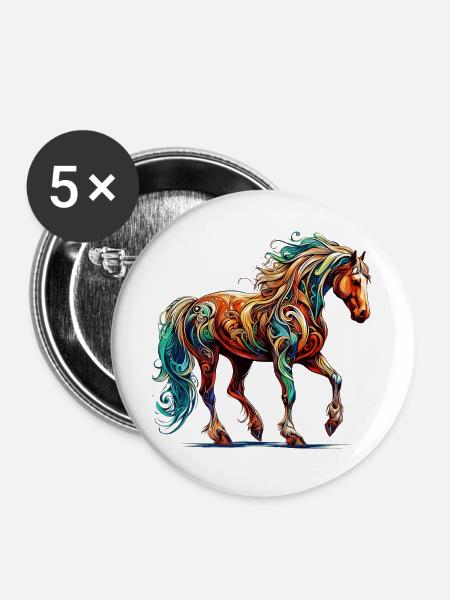 Pferd - Buttons groß 56 mm (5er Pack) - Weiß