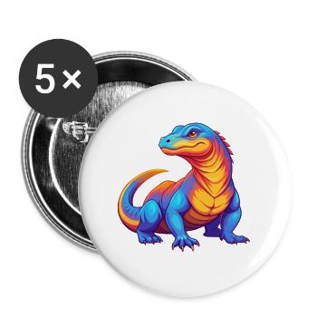 Komodowaran Bunte Kawaii Zeichentrickfigur - Buttons groß 56 mm (5er Pack) - Weiß - Vorne