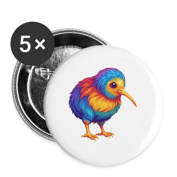 Kiwi oiseau coloré Kawaii dessin animé personnage Animal - Lot de 5 grands badges (56 mm) - blanc - Devant
