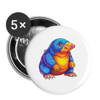 Taupe coloré Kawaii Dessin animé Personnage Clipart - Lot de 5 grands badges (56 mm) - blanc - Devant
