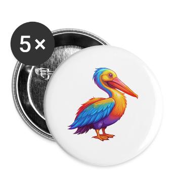 Pelican Colorful Kawaii Cartoon Character Clipart - Buttons large 2.2''/56 mm (5-pack) - white - Front