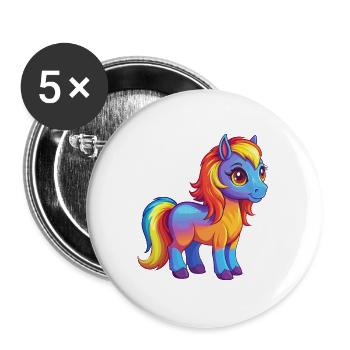 Pony Bunte Kawaii Cartoon Figur Clipart - Buttons groß 56 mm (5er Pack) - Weiß - Vorne