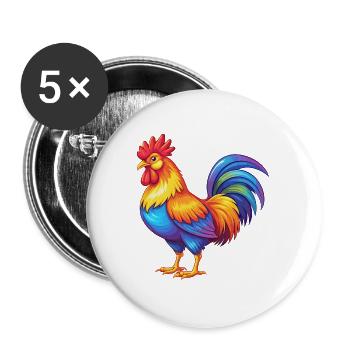 Hahn Bunte Kawaii Cartoon Figur Clipart - Buttons groß 56 mm (5er Pack) - Weiß - Vorne