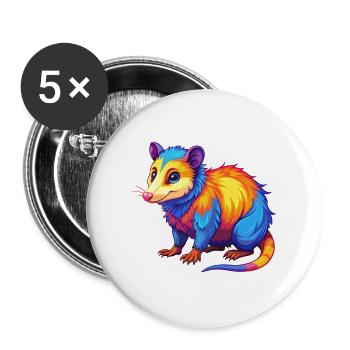 Opossum coloré Kawaii dessin animé Personnage Clipart - Lot de 5 grands badges (56 mm) - blanc - Devant