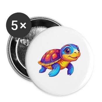 Schildkröte Bunte Kawaii Cartoon Figur Clipart - Buttons groß 56 mm (5er Pack) - Weiß - Vorne