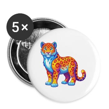 Snow Leopard Colorful Kawaii Cartoon Character - Buttons large 2.2''/56 mm (5-pack) - white - Front