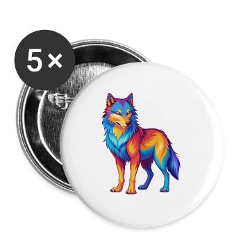 Wolf Colorful Kawaii Cartoon Character Clipart - Buttons large 2.2''/56 mm (5-pack) - white - Front