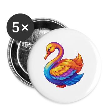 cygne coloré kawaii personnage de dessin animé clipart - Lot de 5 grands badges (56 mm) - blanc - Devant
