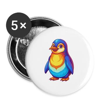 Pinguin Bunte Kawaii Cartoon Figur Clipart - Buttons groß 56 mm (5er Pack) - Weiß - Vorne