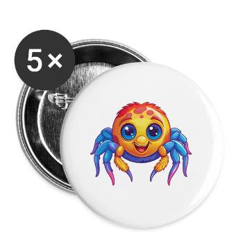 araignée coloré Kawaii personnage de dessin animé Clipart - Lot de 5 grands badges (56 mm) - blanc - Devant