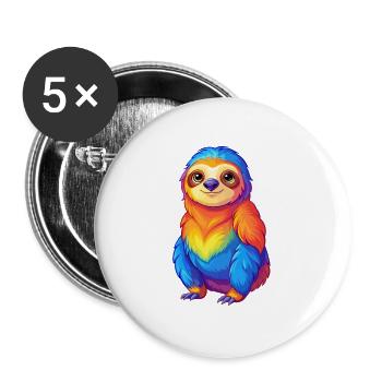 Faultier Bunte Kawaii Cartoon Charakter Clipart - Buttons groß 56 mm (5er Pack) - Weiß - Vorne