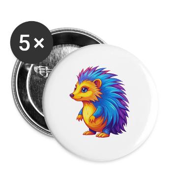 Porcupine Colorful Kawaii Cartoon Character Animal - Buttons large 2.2''/56 mm (5-pack) - white - Front