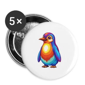 Pinguin Bunte Kawaii Cartoon Figur Clipart - Buttons groß 56 mm (5er Pack) - Weiß - Vorne