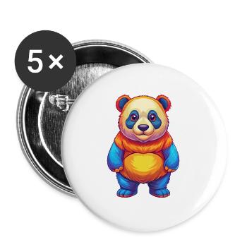 Panda coloré Kawaii dessin animé Personnage Clipart - Lot de 5 grands badges (56 mm) - blanc - Devant
