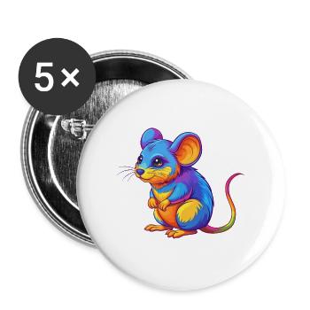 Maus Bunte Kawaii Cartoon Charakter Clipart - Buttons groß 56 mm (5er Pack) - Weiß - Vorne