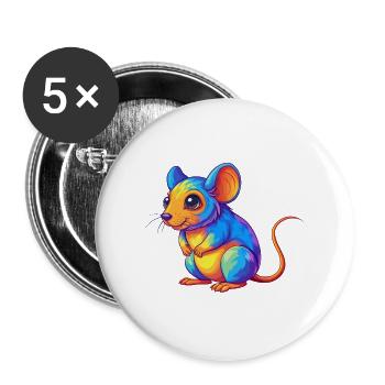 Maus Bunte Kawaii Cartoon Charakter Clipart - Buttons groß 56 mm (5er Pack) - Weiß - Vorne