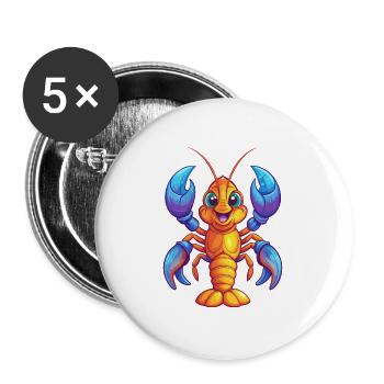 homard coloré kawaii dessin animé personnage clipart - Lot de 5 grands badges (56 mm) - blanc - Devant
