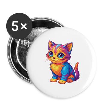 Kitten Colorful Kawaii Cartoon Character Clipart - Buttons large 2.2''/56 mm (5-pack) - white - Front