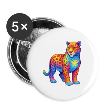 Jaguar Bunte Kawaii Cartoon Charakter Clipart - Buttons groß 56 mm (5er Pack) - Weiß - Vorne
