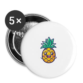 Glückliche Ananas im gelben Cartoon-Stil - Buttons groß 56 mm (5er Pack) - Weiß - Vorne