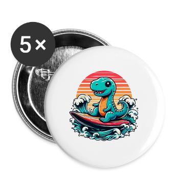 Mignon T-Rex Surfer Surfer Surfer Surfer Cadeau de surf - Lot de 5 grands badges (56 mm) - blanc - Devant