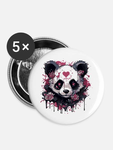 Pandabär - Buttons groß 56 mm (5er Pack) - Weiß