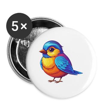 Mésange coloré Kawaii personnage de dessin animé oiseau - Lot de 5 grands badges (56 mm) - blanc - Devant