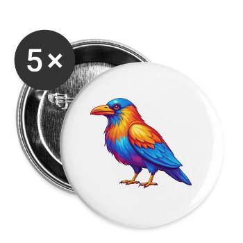 Crow Colorful Kawaii Cartoon Character Bird - Buttons large 2.2''/56 mm (5-pack) - white - Front