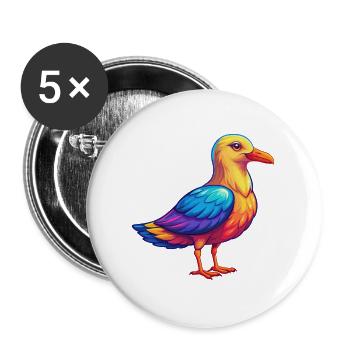 Seagull Colorful Kawaii Cartoon Character Bird - Buttons large 2.2''/56 mm (5-pack) - white - Front