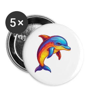 Delfin Bunt Kawaii Cartoon Meerestier - Buttons groß 56 mm (5er Pack) - Weiß - Vorne
