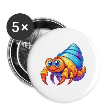 Crabin-l’ermite coloré Kawaii dessin animé animal marin - Lot de 5 grands badges (56 mm) - blanc - Devant